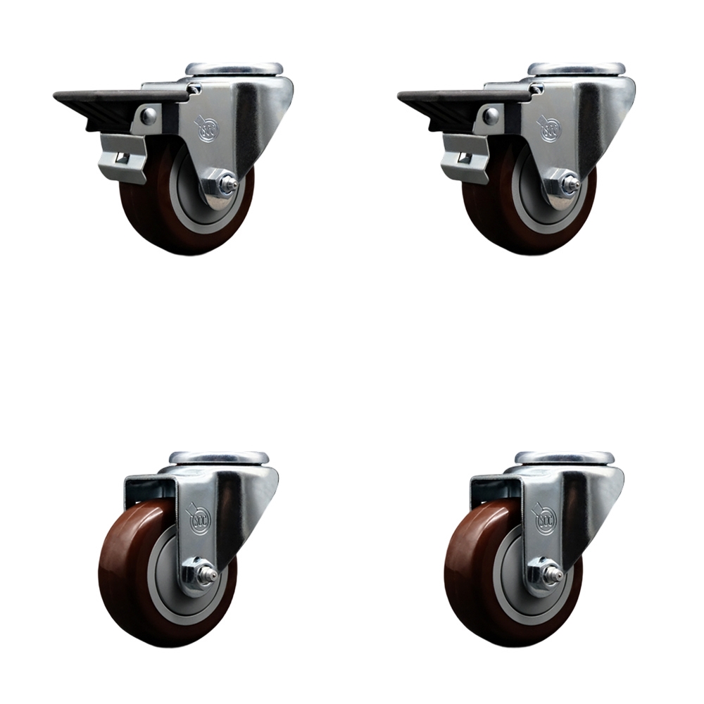 SCC-BH20S314-PPUB-MRN-PLB-2-S-2 Polyurethane Swivel Bolt Hole Caster with 3 x 1.25 in. Maroon Wheels - Set of 4