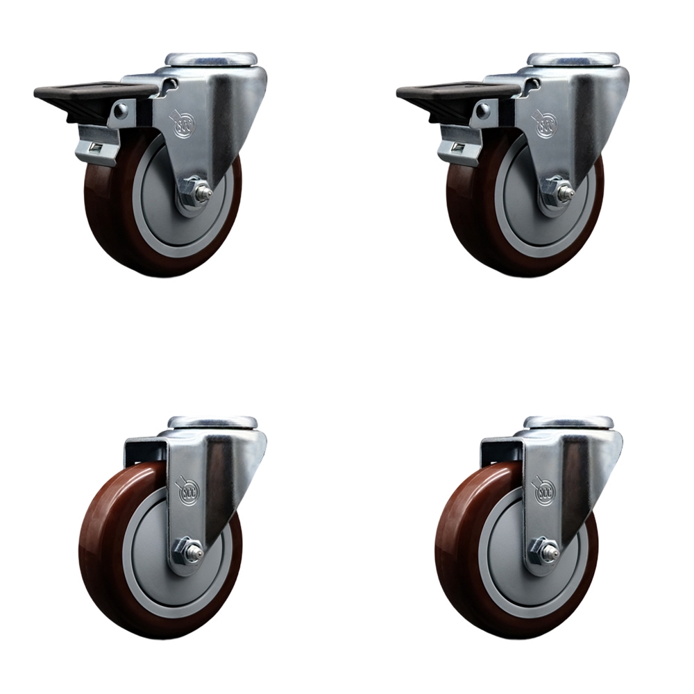 SCC-BH20S414-PPUB-MRN-PLB-2-S-2 Polyurethane Swivel Bolt Hole Caster with 4 x 1.25 in. Maroon Wheels - Set of 4