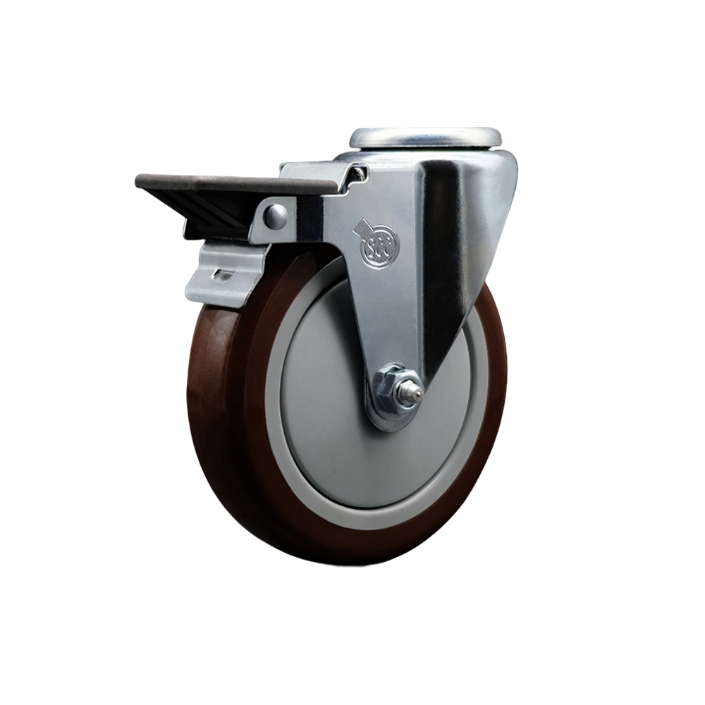 SCC-BH20S514-PPUB-MRN-PLB Polyurethane Swivel Bolt Hole Caster with 5 x 1.25 in. Maroon Wheel & Posi Locking Brake