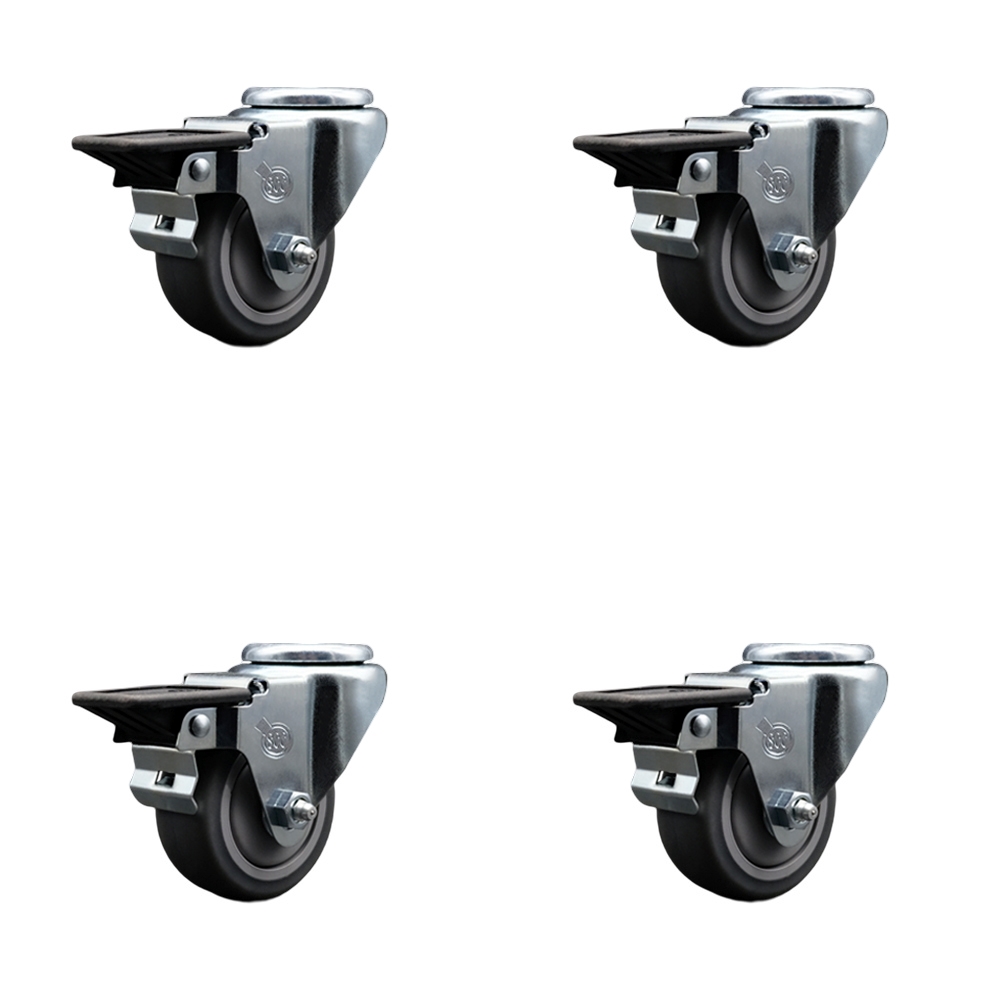 SCC-BH20S314-TPRB-PLB-4 Thermoplastic Rubber Swivel Bolt Hole Caster with 3 x 1.25 in. Gray Wheels - Set of 4