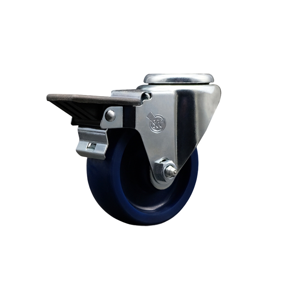 SCC-BH20S3514-SPUS-PLB Solid Polyurethane Swivel Bolt Hole Caster with 3.5 x 1.25 in. Blue Wheel & Posi Locking Brake