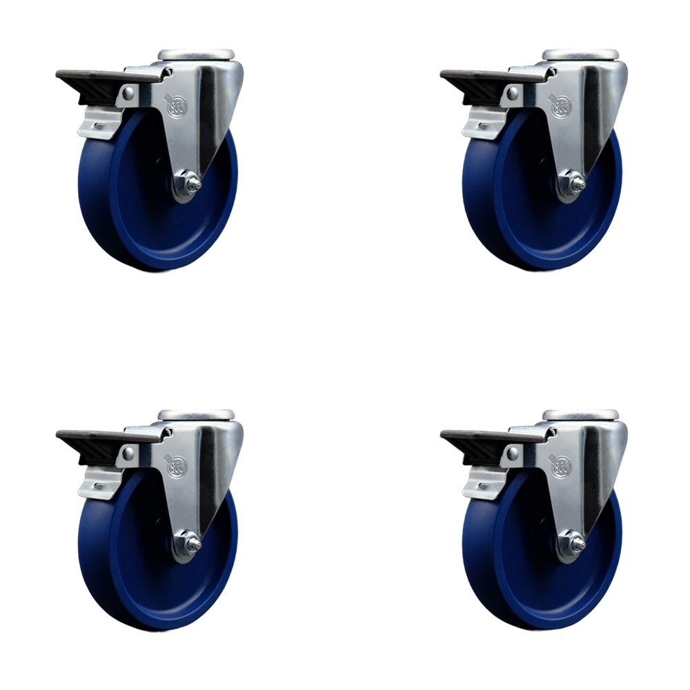 SCC-BH20S514-SPUS-PLB-4 Solid Polyurethane Swivel Bolt Hole Caster with 5 x 1.25 in. Blue Wheels - Set of 4