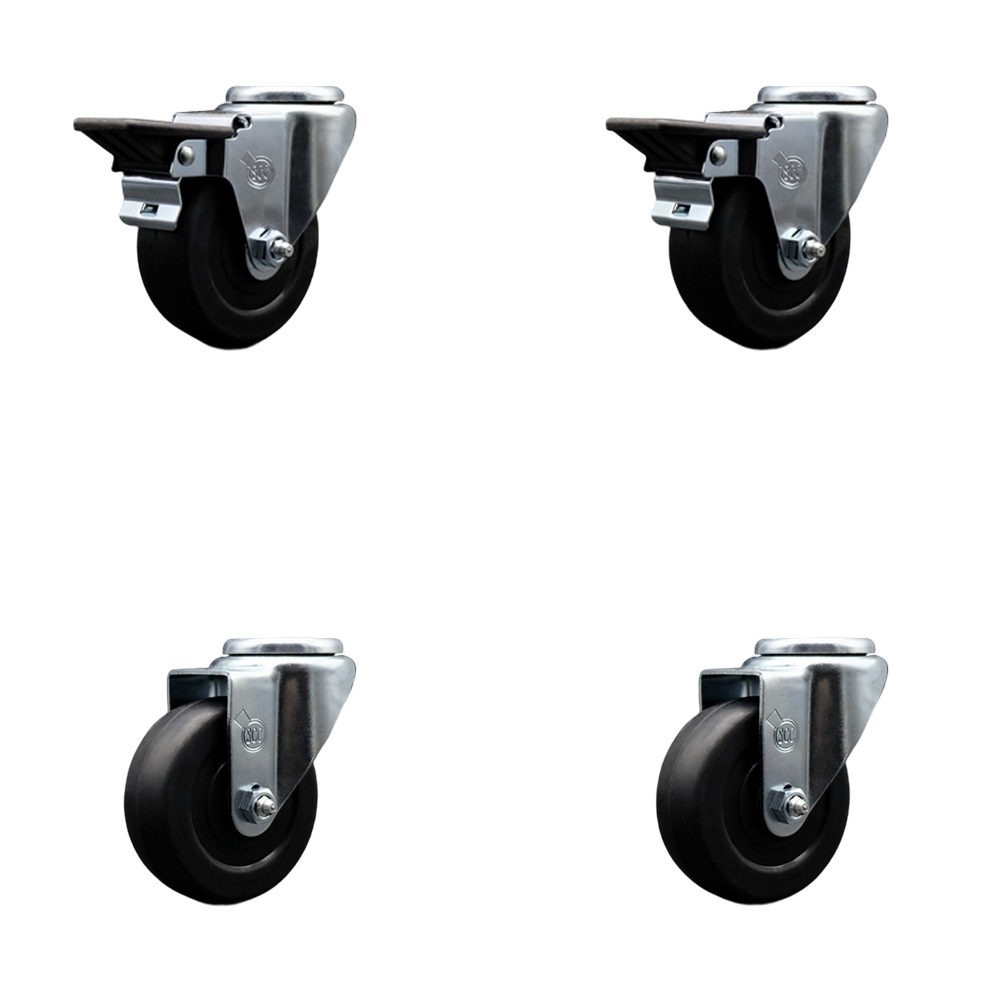 SCC-BH20S3514-SRS-PLB-2-S-2 Soft Rubber Swivel Bolt Hole Caster with 3.5 x 1.25 in. Black Wheels - Set of 4