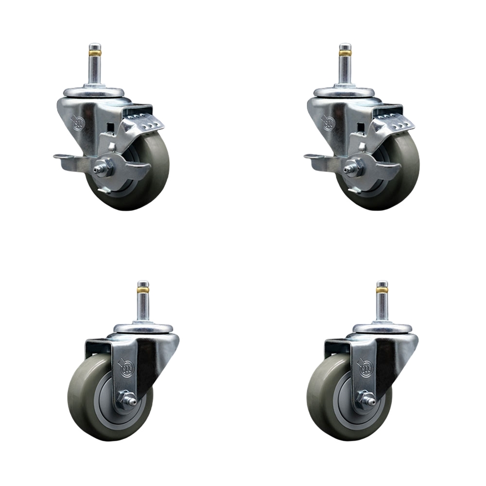 SCC-GR20S314-PPUB-TLB-716138-2-S-2 Polyurethane Swivel Grip Ring Stem Caster with 3 x 1.25 in. Gray Wheels & 0.43 in. Stems - Set of 4