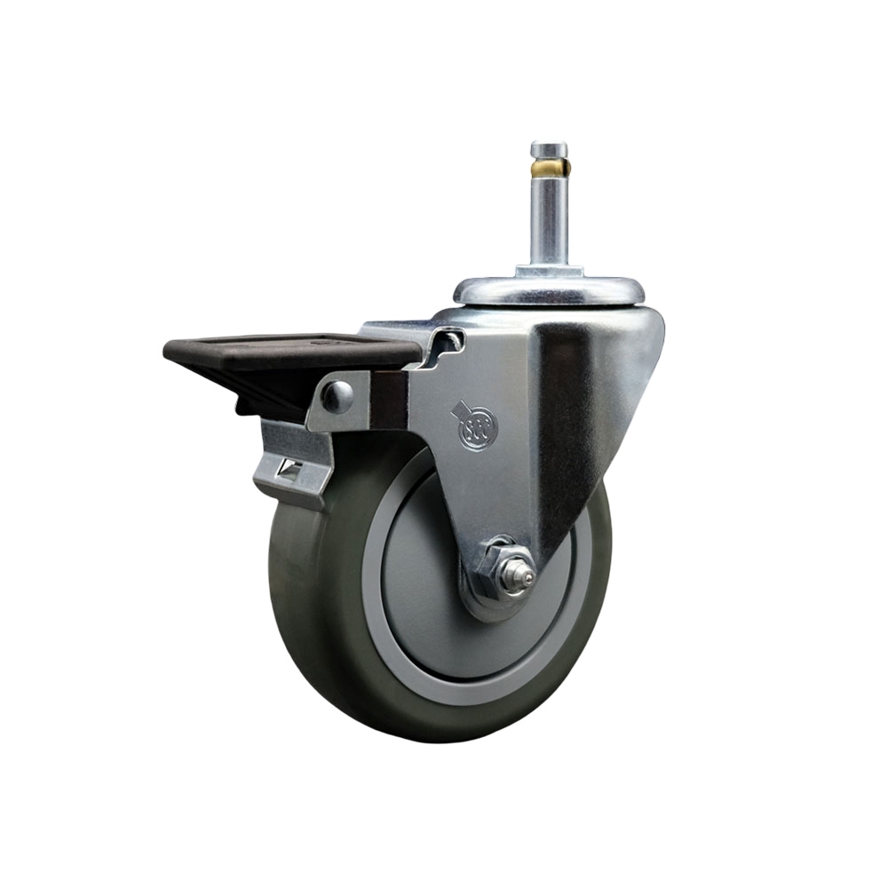 SCC-GR20S414-PPUB-PLB-716138 Polyurethane Swivel Grip Ring Stem Caster with 4 x 1.25 in. Gray Wheel & 0.43 in. Stem & Posi Locking Brake