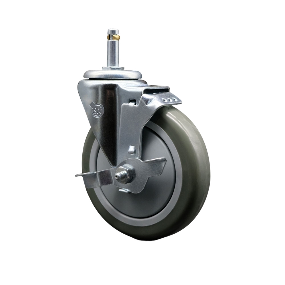 SCC-GR20S514-PPUB-TLB-716138 Polyurethane Swivel Grip Ring Stem Caster with 5 x 1.25 in. Gray Wheel & 0.43 in. Stem & Top Locking Brake