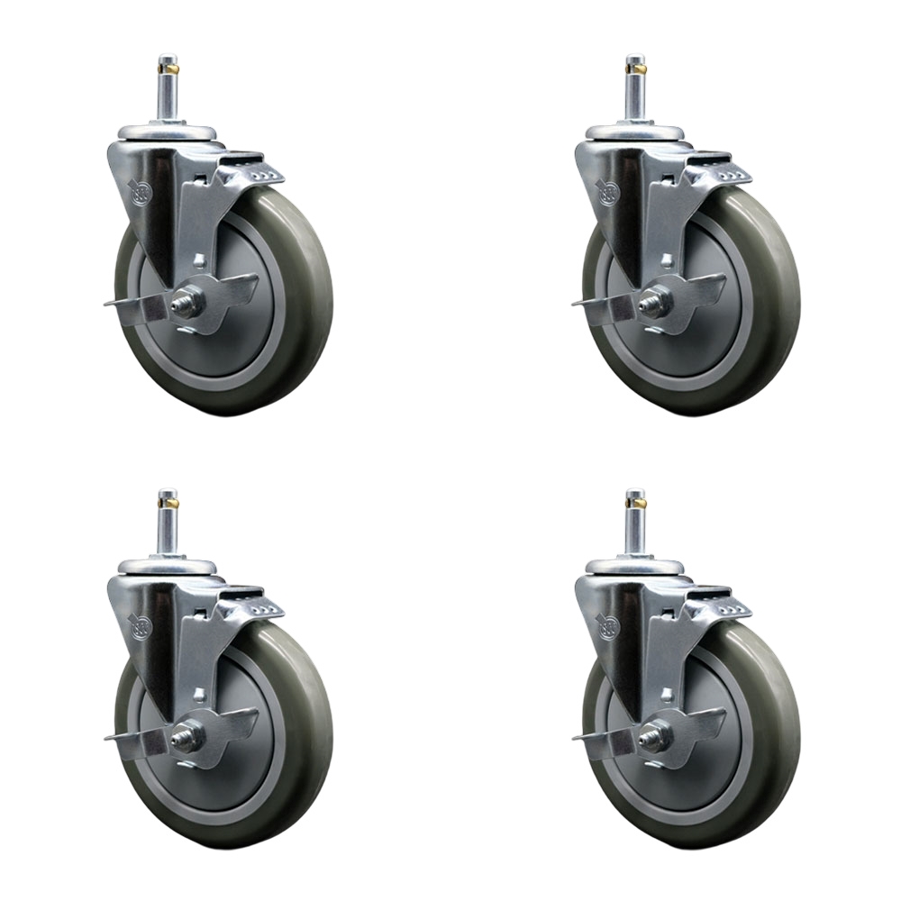 SCC-GR20S514-PPUB-TLB-716138-4 Polyurethane Swivel Grip Ring Stem Caster with 5 x 1.25 in. Gray Wheels & 0.43 in. Stems - Set of 4