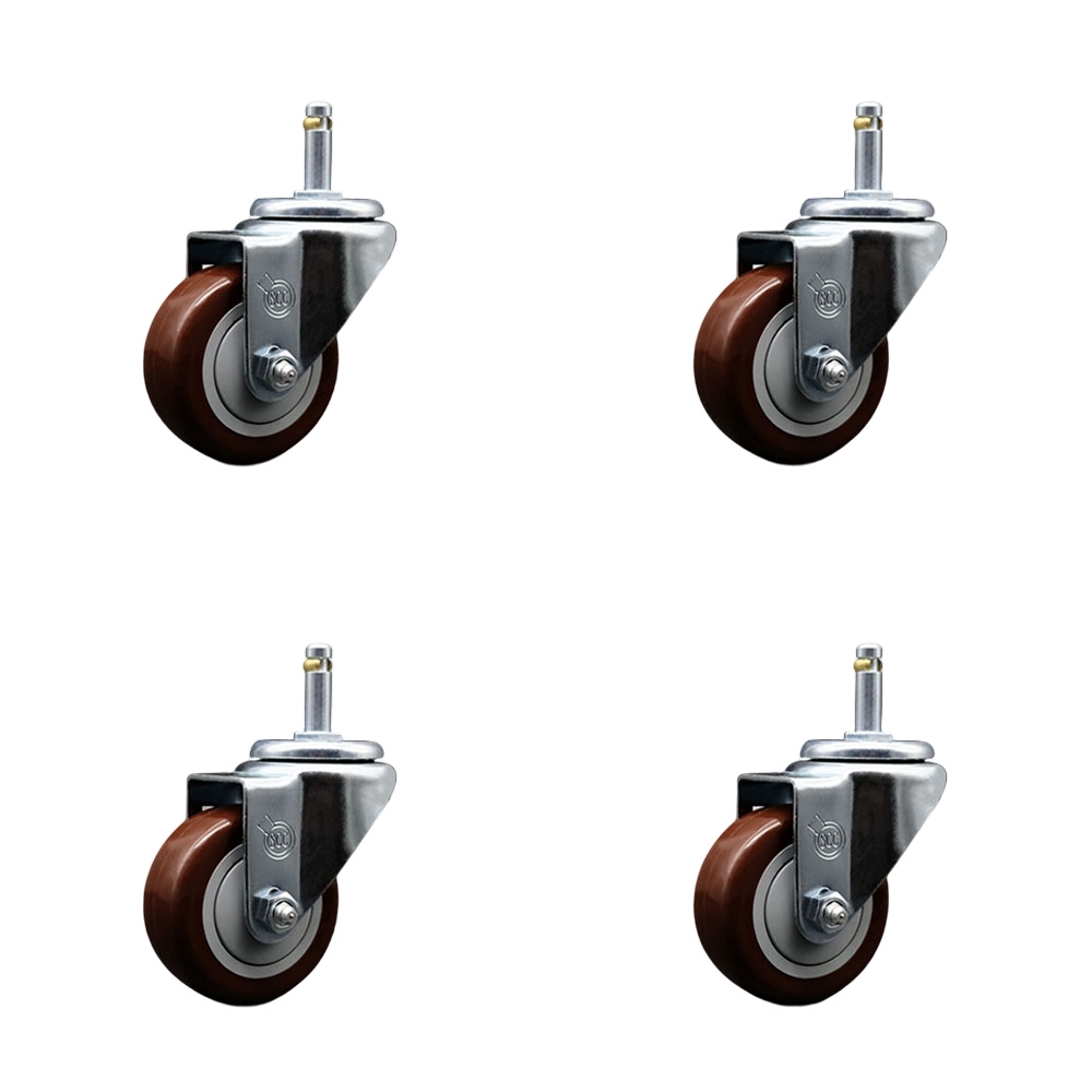 SCC-GR20S314-PPUB-MRN-716138-4 Polyurethane Swivel Grip Ring Stem Caster with 3 x 1.25 in. Maroon Wheels & 0.43 in. Stems - Set of 4