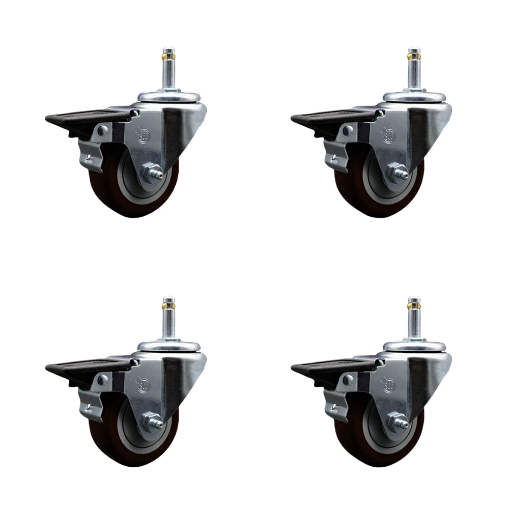 SCC-GR20S314-PPUB-MRN-PLB-716138-4 Polyurethane Swivel Grip Ring Stem Caster with 3 x 1.25 in. Maroon Wheels & 0.43 in. Stems - Set of 4