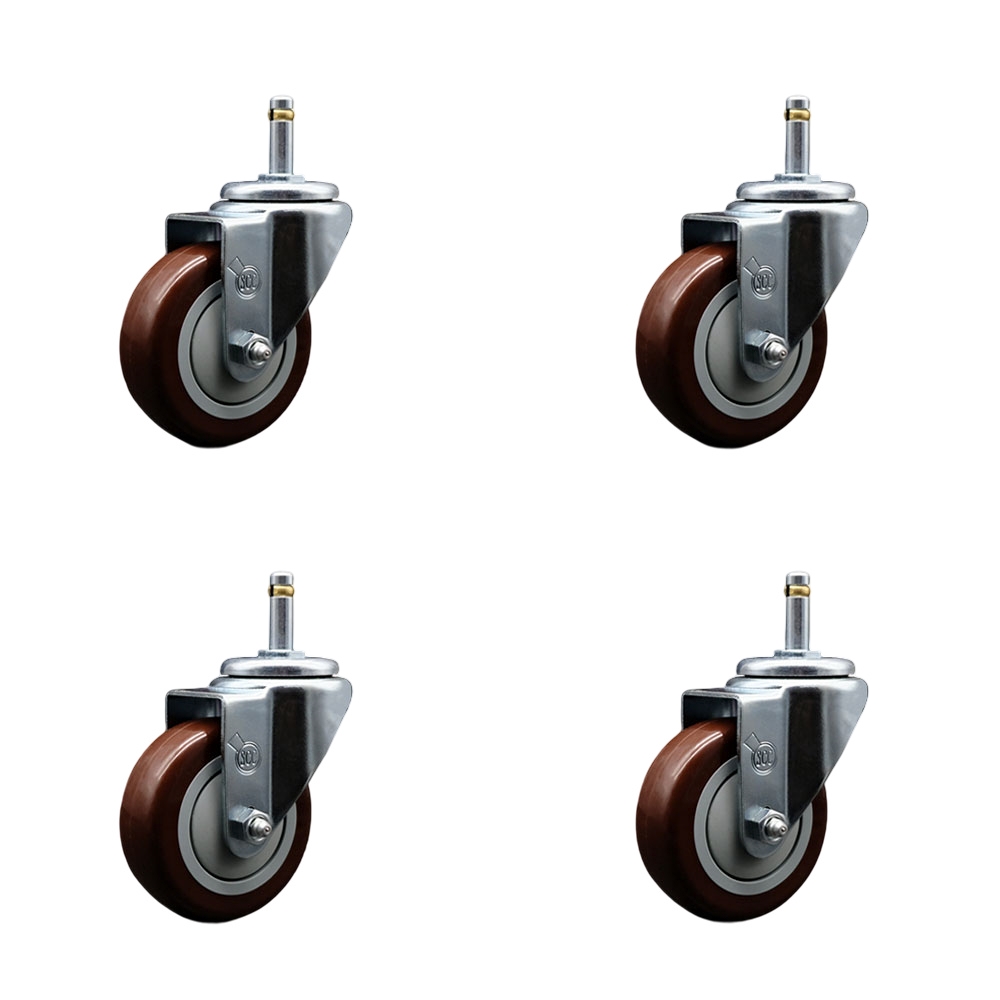 SCC-GR20S3514-PPUB-MRN-716138-4 Polyurethane Swivel Grip Ring Stem Caster with 3.5 x 1.25 in. Maroon Wheels & 0.43 in. Stems - Set of 4