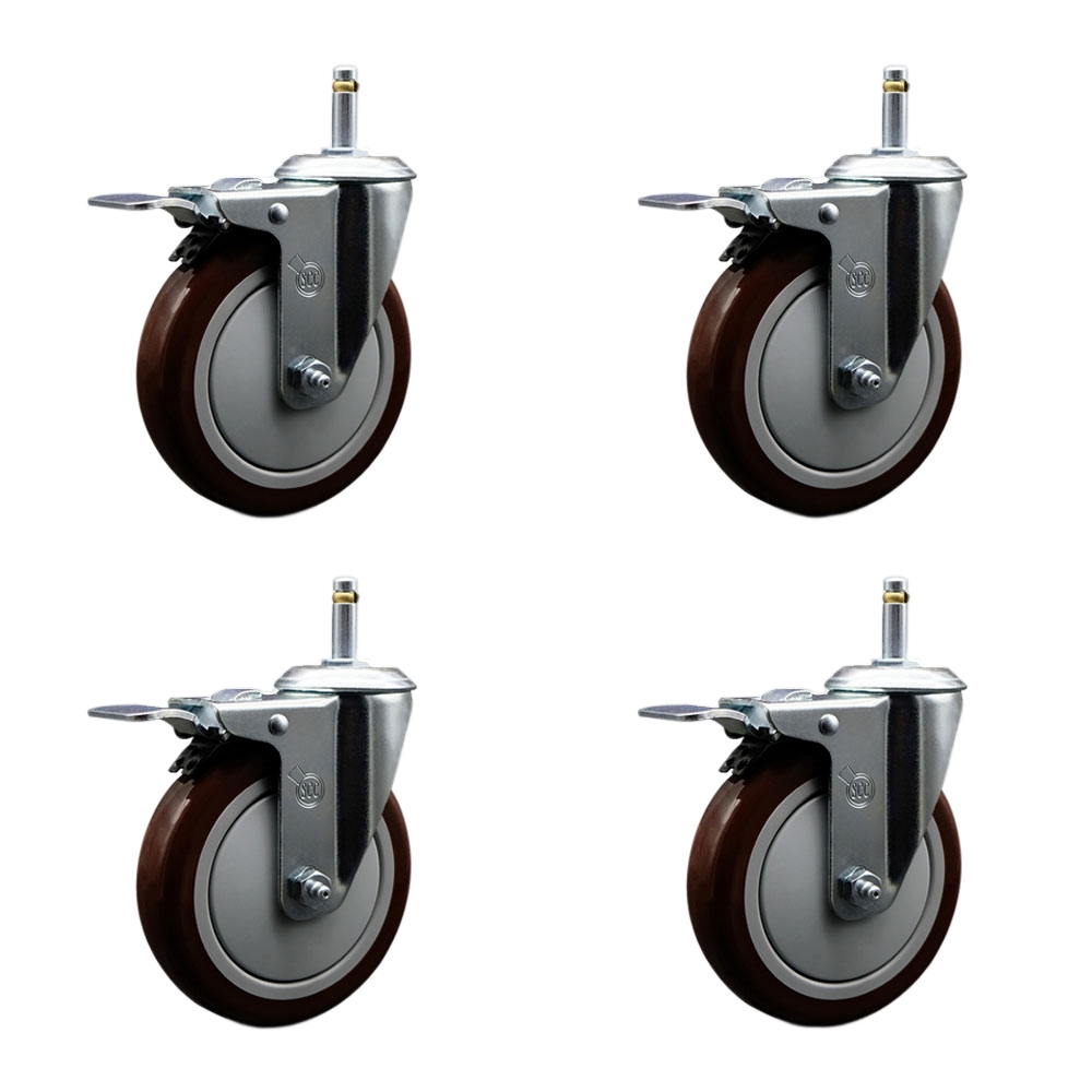 SCC-GRTTL20S514-PPUB-MRN-716138-4 Polyurethane Swivel Grip Ring Stem Caster with 5 x 1.25 in. Maroon Wheels & 0.43 in. Stems - Set of 4