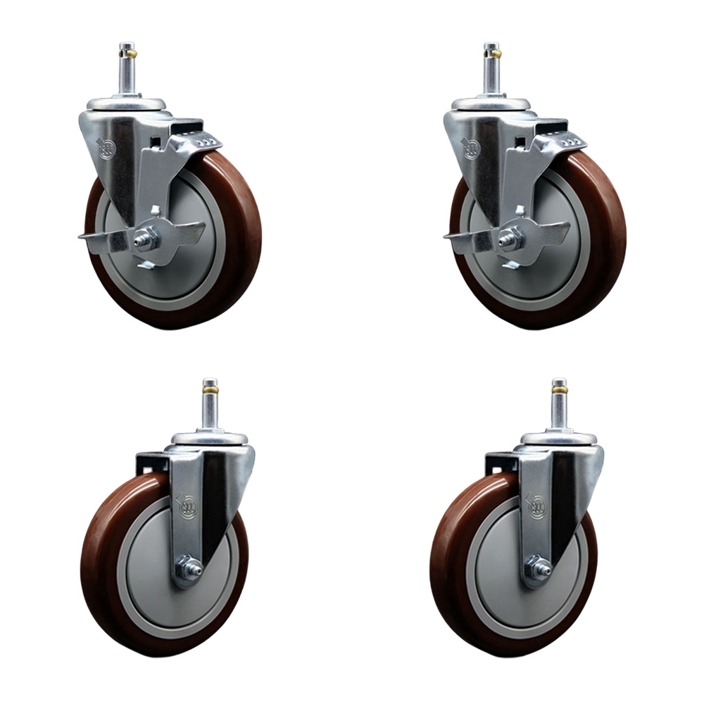 SCC-GR20S514-PPUB-MRN-TLB-716138-2S2 Polyurethane Swivel Grip Ring Stem Caster with 5 x 1.25 in. Maroon Wheels & 0.43 in. Stems - Set of 4