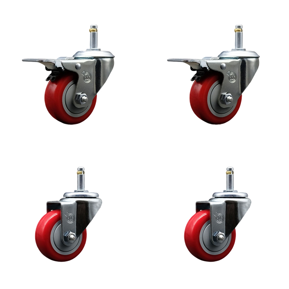 SCC-GRTTL20S314-PPUB-RED-716138-2-S2 Polyurethane Swivel Grip Ring Stem Caster with 3 x 1.25 in. Red Wheels & 0.43 in. Stems - Set of 4