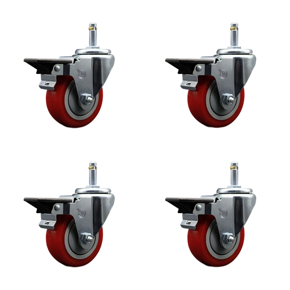SCC-GR20S3514-PPUB-RED-PLB-716138-4 Polyurethane Swivel Grip Ring Stem Caster with 3.5 x 1.25 in. Red Wheels & 0.43 in. Stems - Set of 4