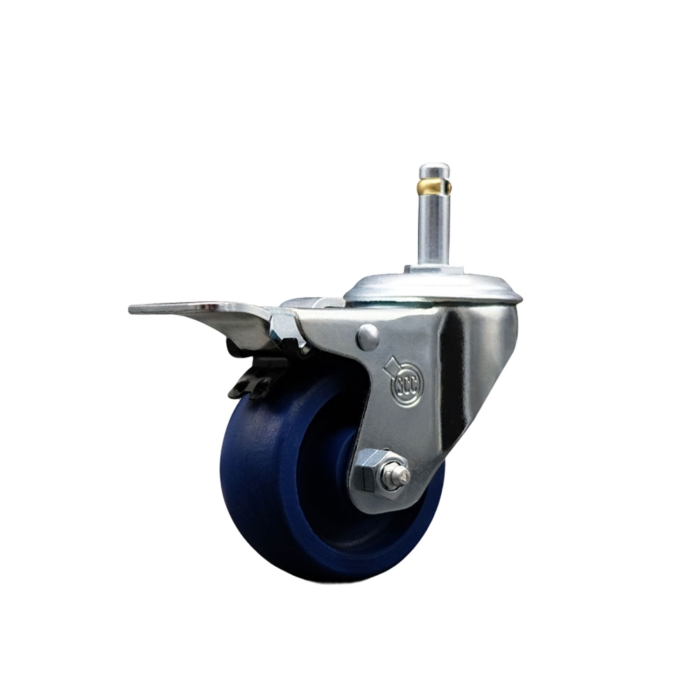SCC-GRTTL20S314-SPUS-716138 Solid Polyurethane Swivel Grip Ring Stem Caster with 3 x 1.25 in. Blue Wheel & 0.43 in. Stem & Total Locking Brake