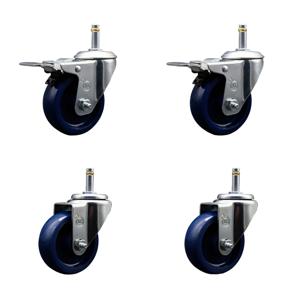 SCC-GRTTL20S3514-SPUS-716138-2-S-2 Solid Polyurethane Swivel Grip Ring Stem Caster with 3.5 x 1.25 in. Blue Wheels & 0.43 in. Stems - Set of 4