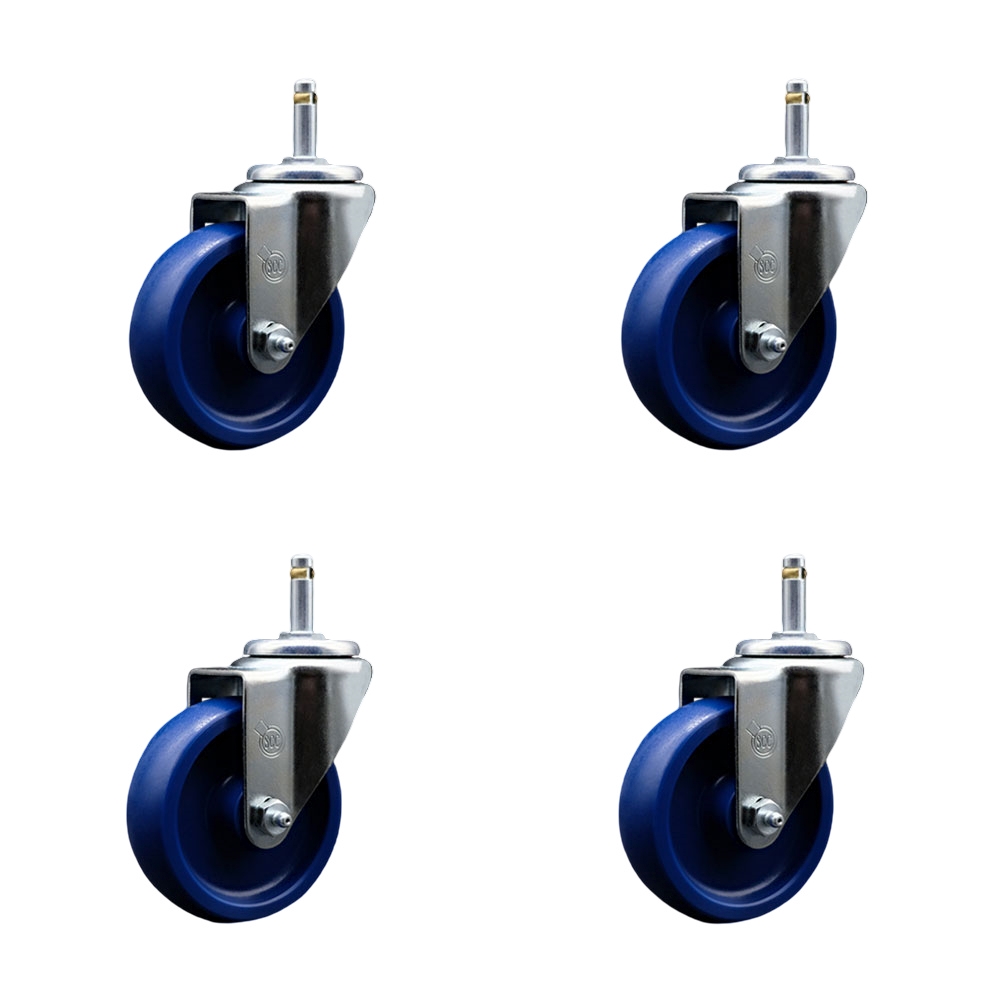 SCC-GR20S414-SPUS-716138-4 Solid Polyurethane Swivel Grip Ring Stem Caster with 4 x 1.25 in. Blue Wheels & 0.43 in. Stems - Set of 4