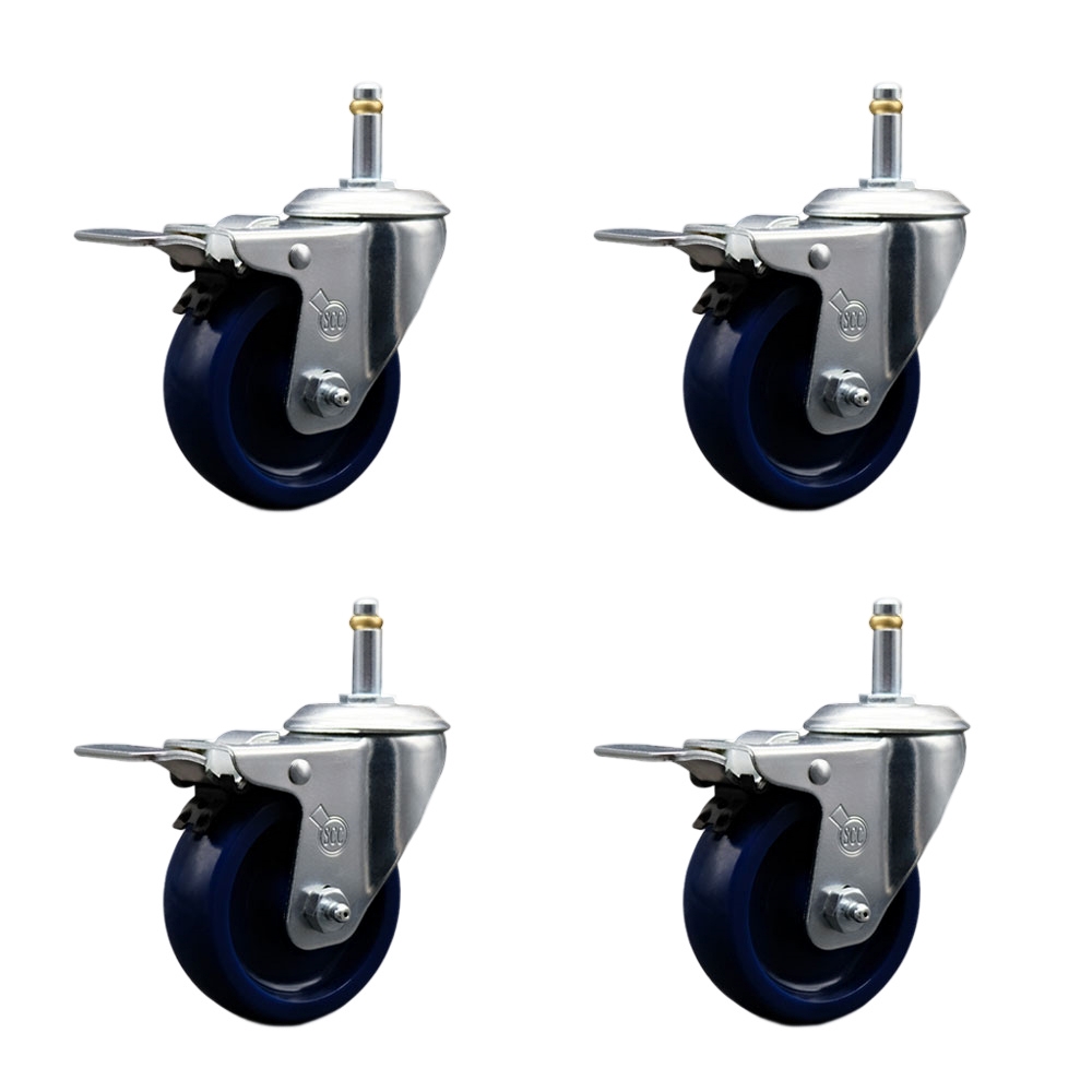 SCC-GRTTL20S414-SPUS-716138-4 Solid Polyurethane Swivel Grip Ring Stem Caster with 4 x 1.25 in. Blue Wheels & 0.43 in. Stems - Set of 4