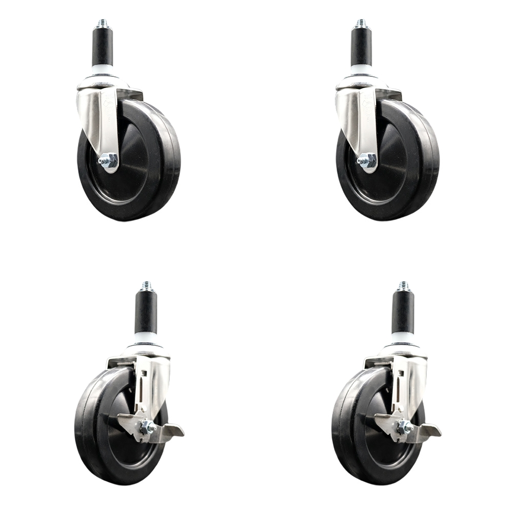 Soft Rubber Swivel Stem Caster with 5 in. Caster Wheels 1.38 in. Expanding Stems 316 Stainless Steel Casters - Set of 4