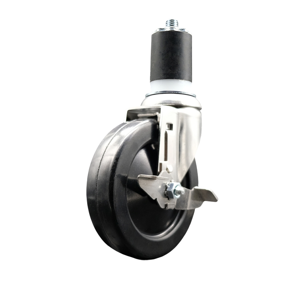 Soft Rubber Swivel Stem Caster with 5 in. Black Caster Wheel & Top Lock Brake 1.75 in. Expanding Stem 316 Stainless Steel Caster