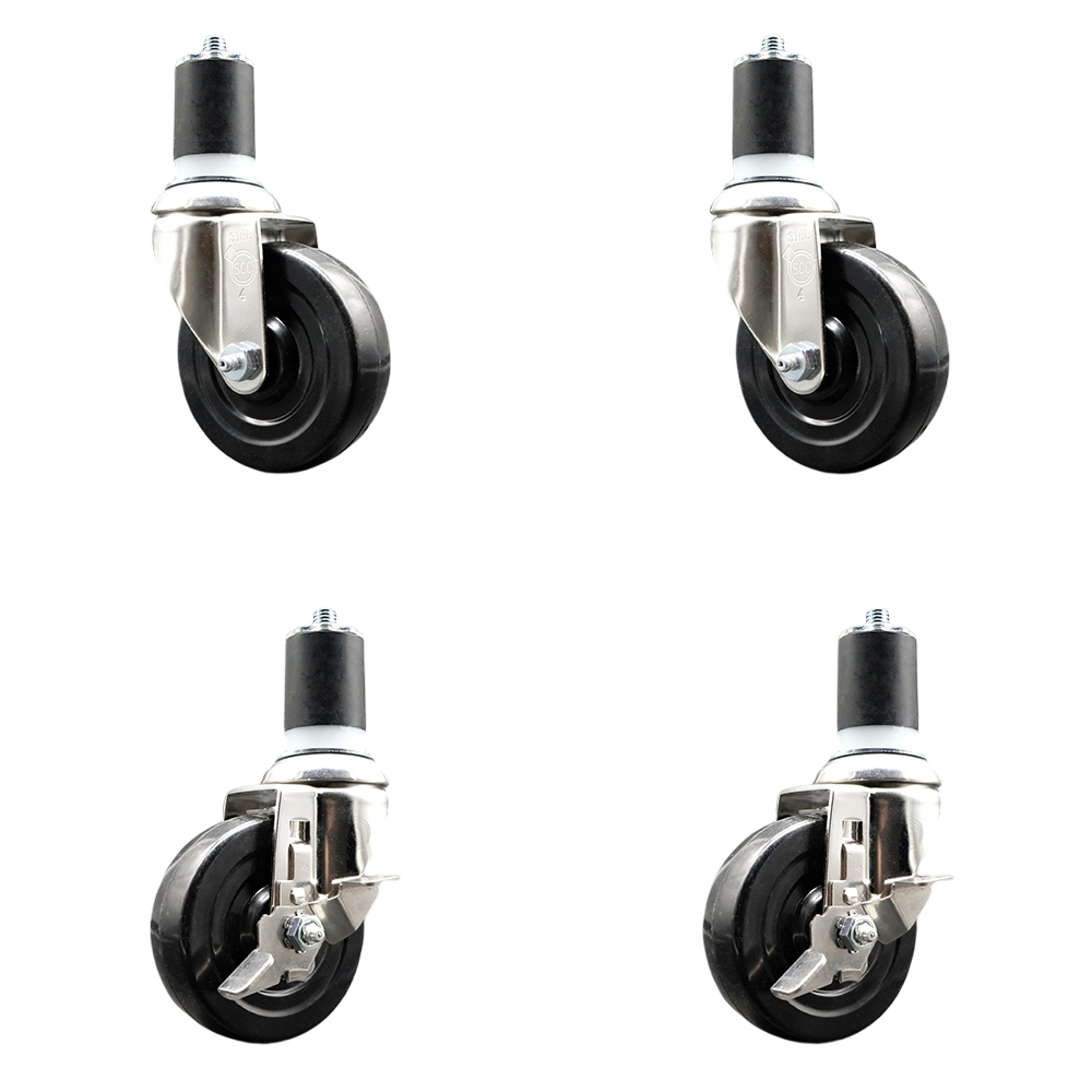 Soft Rubber Swivel Stem Caster with 4 in. Caster Wheels 1.87 in. Expanding Stems 316 Stainless Steel Casters - Set of 4