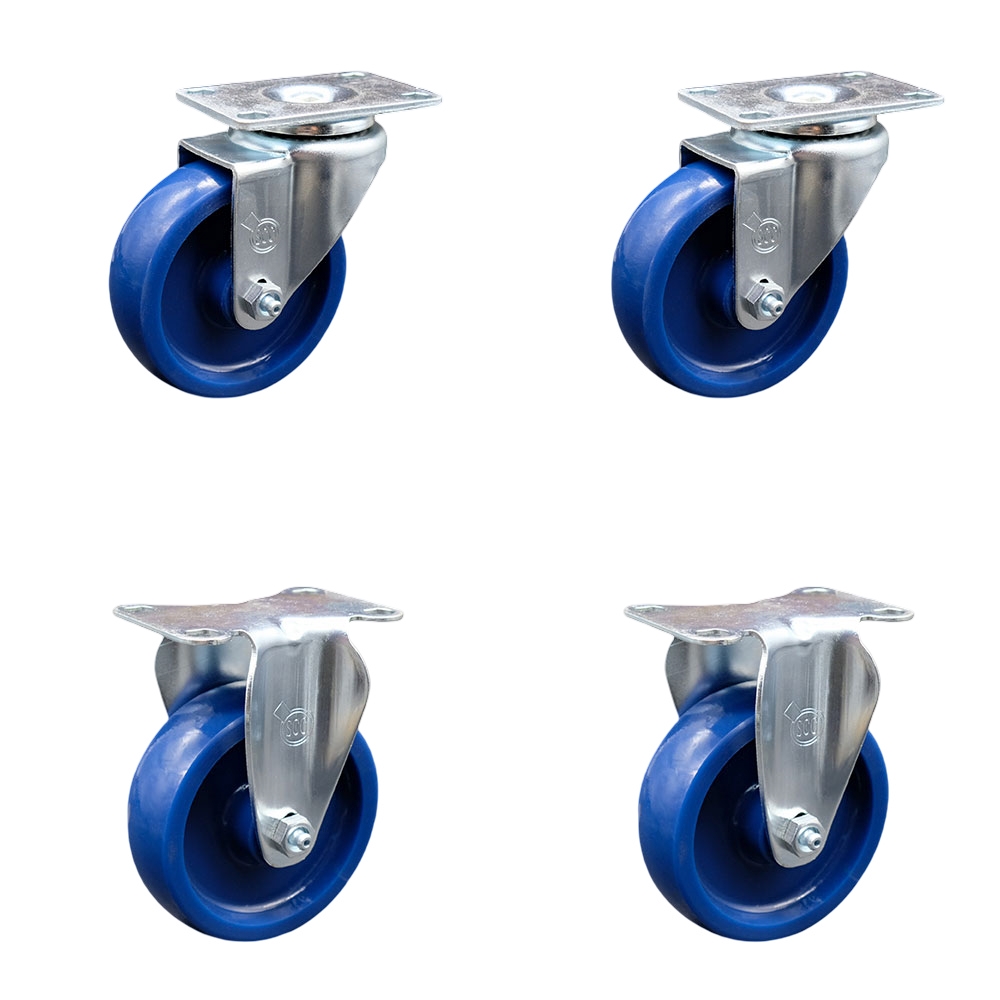 SCC-20S414-SPUS-TP2-2-R-2 Swivel Caster with 2 Rigid Casters, 4 in. Solid Polyurethane Wheel - 3.13 x 4.13 in. Overall Top Plate - Set of 4