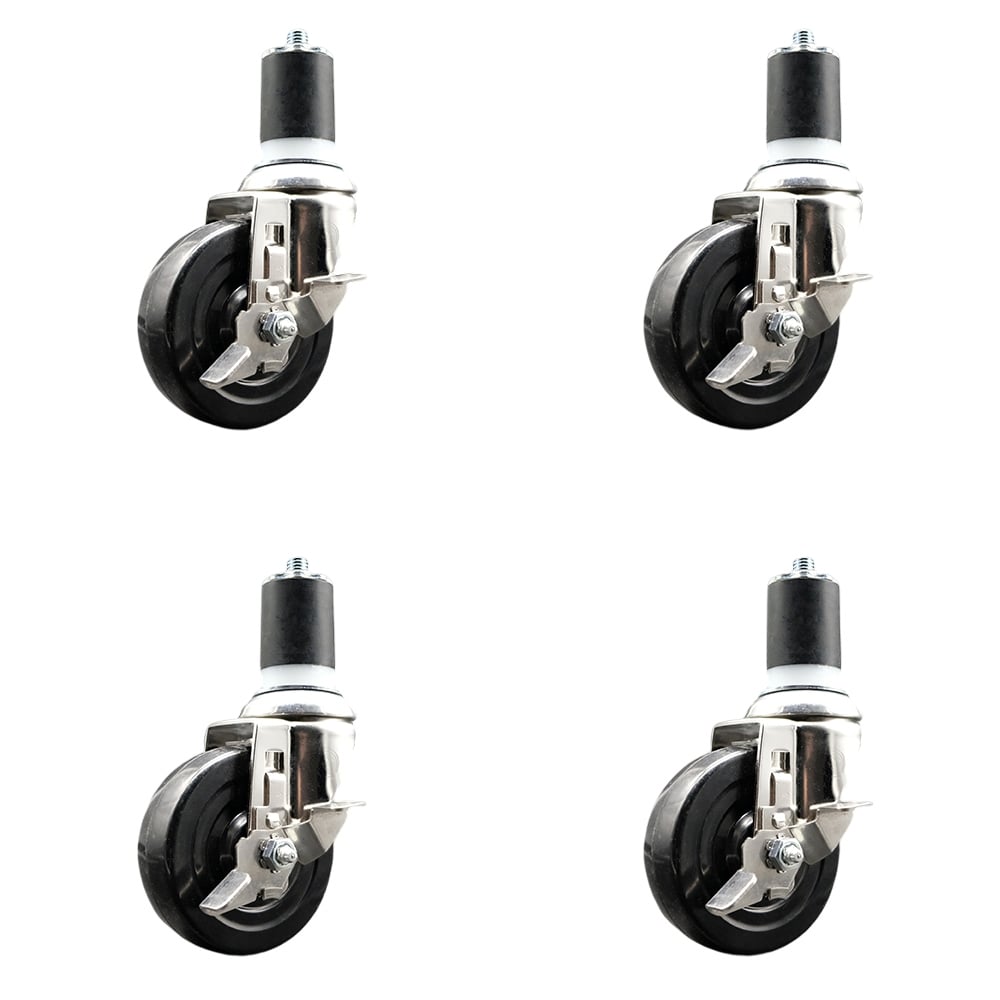 Soft Rubber Swivel Stem Caster with 4 in. Caster Wheels 1.87 in. Expanding Stems 316 Stainless Steel Casters - Set of 4