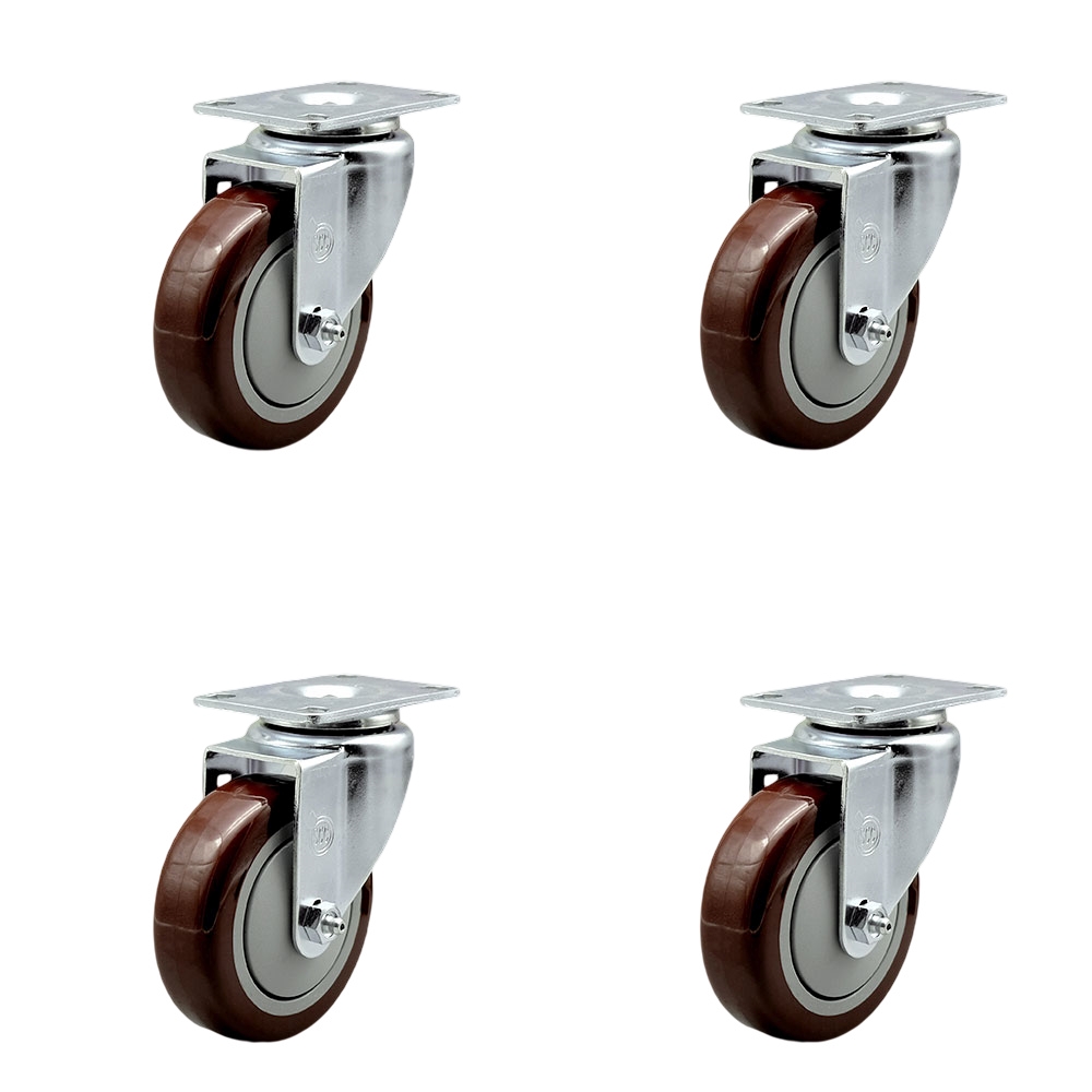 SCC-20S414-PPUB-MRN-TP3-4 Swivel Caster with 4 in. Maroon Polyurethane Wheel - 4 x 4.5 in. Overall Top Plate - Set of 4