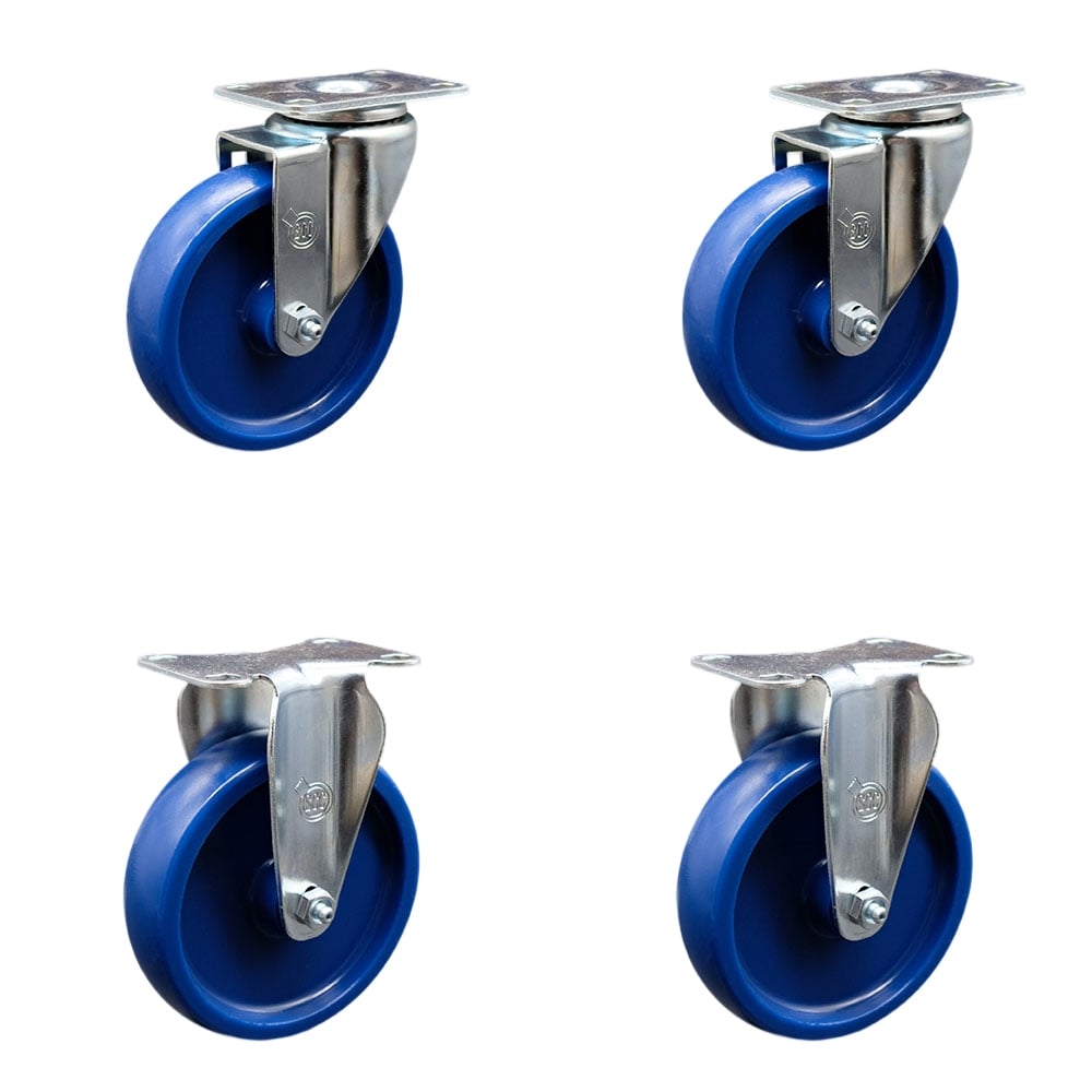 SCC-20S514-SPUS-TP2-2-R-2 Swivel Caster with 2 Rigid Casters, 5 in. Solid Polyurethane Wheel - 3.13 x 4.13 in. Overall Top Plate - Set of 4