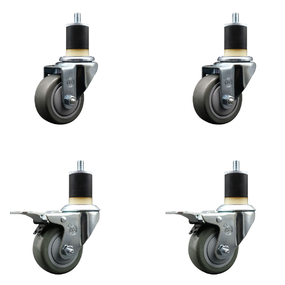 SCC-EXTTL20S314-PPUB-2-S-2-178 Polyurethane Swivel Expanding Stem Caster with 3 in. Gray Wheels & 1.87 in. Stems - Set of 4