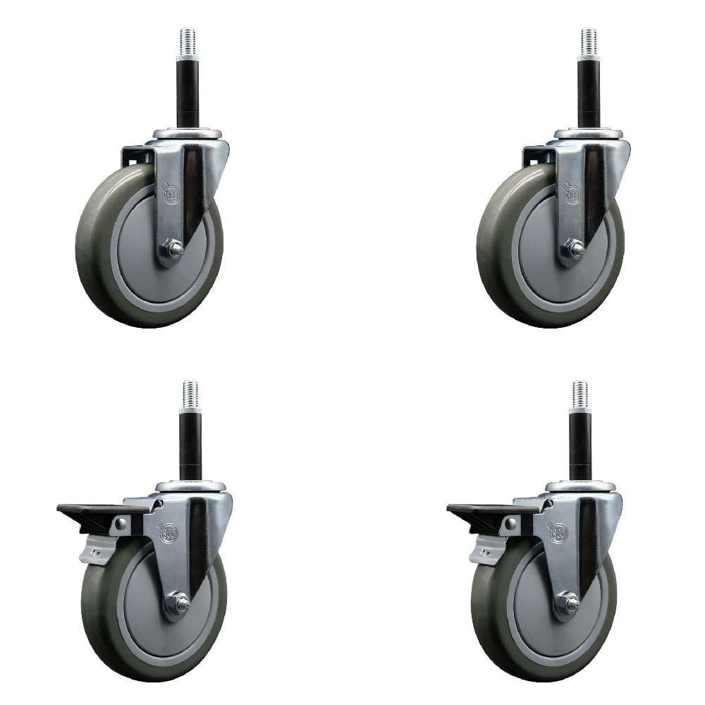 SCC-EX20S514-PPUB-2-PLB-2-34 Polyurethane Swivel Expanding Stem Caster with 5 in. Gray Wheels & 0.75 in. Stems - Set of 4