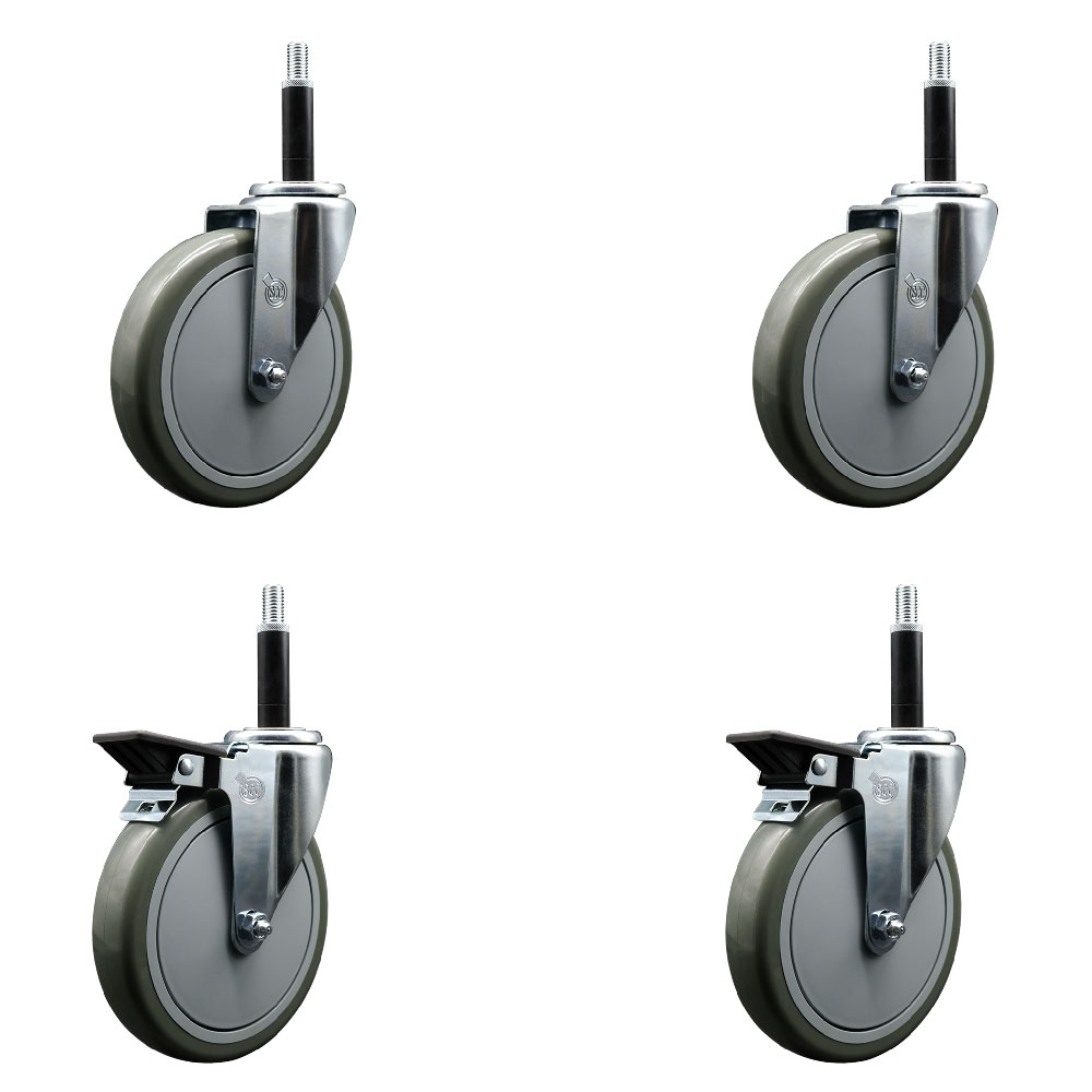 SCC-EX20S614-PPUB-2-PLB-2-34 Polyurethane Swivel Expanding Stem Caster with 6 in. Gray Wheels & 0.75 in. Stems - Set of 4