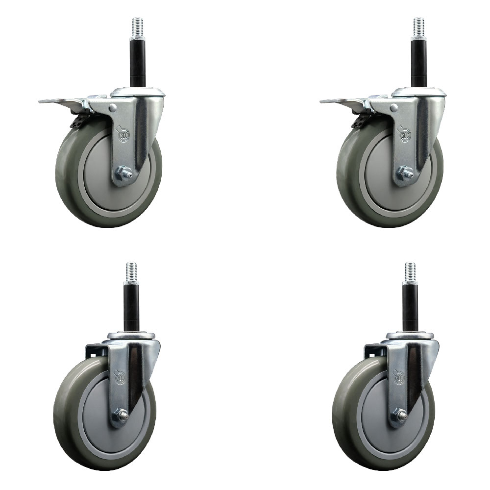 SCC-SSEXTTL20S514-PPUB-2-S-2-34 Stainless Steel Polyurethane Swivel Expanding Stem Caster with 5 in. Gray Wheels & 0.75 in. Stems - Set of 4