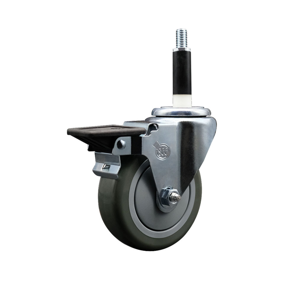 SCC-EX20S414-PPUB-PLB-78 Polyurethane Expanding Stem Swivel Caster with 4 in. Gray Wheel & 0.87 in. Stem & Posi Locking Brake