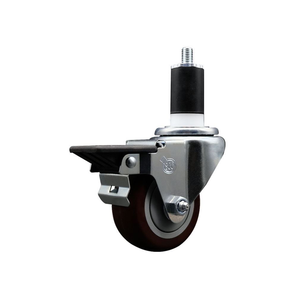 SCC-EX20S314-PPUB-MRN-PLB-112 Polyurethane Swivel Expanding Stem Caster with 3 in. Maroon Wheel & 1.5 in. Stem & Posi Locking Brake