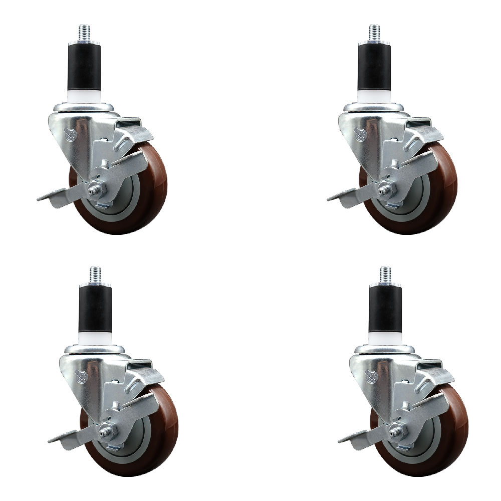 SCC-EX20S3514-PPUB-MRN-TLB-112-4 Polyurethane Swivel Expanding Stem Caster with 3.5 in. Maroon Wheels & 1.5 in. Stems - Set of 4