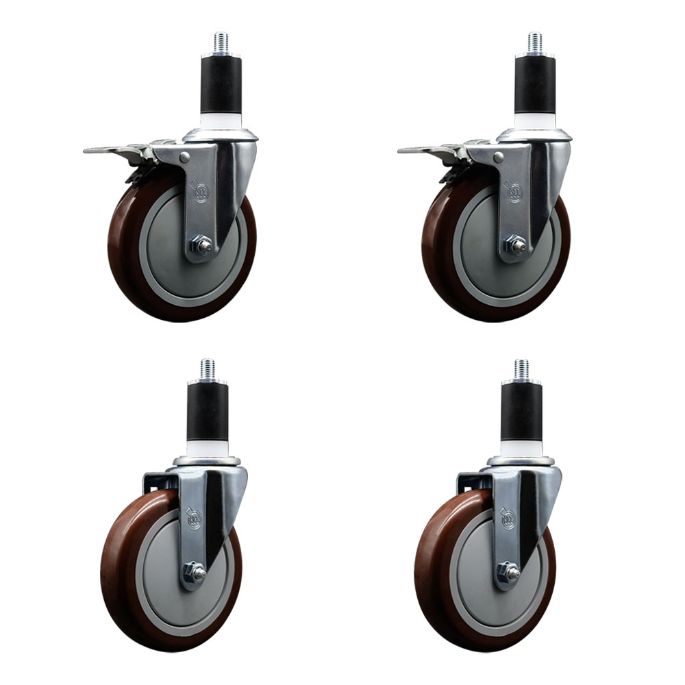 SCC-EXTTL20S514-PPUB-MRN-2-S-2-112 Polyurethane Swivel Expanding Stem Caster with 5 in. Maroon Wheels & 1.5 in. Stems - Set of 4