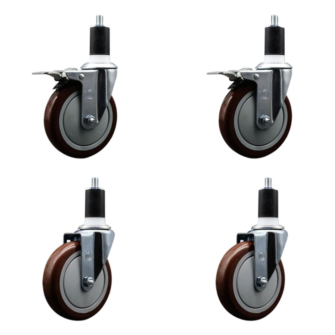 SCC-SSEXTTL20S514-PPUB-MRN-2-S-2-112 Stainless Steel Polyurethane Swivel Expanding Stem Caster with 5 in. Maroon Wheels & 1.5 in. Stems - Set of 4