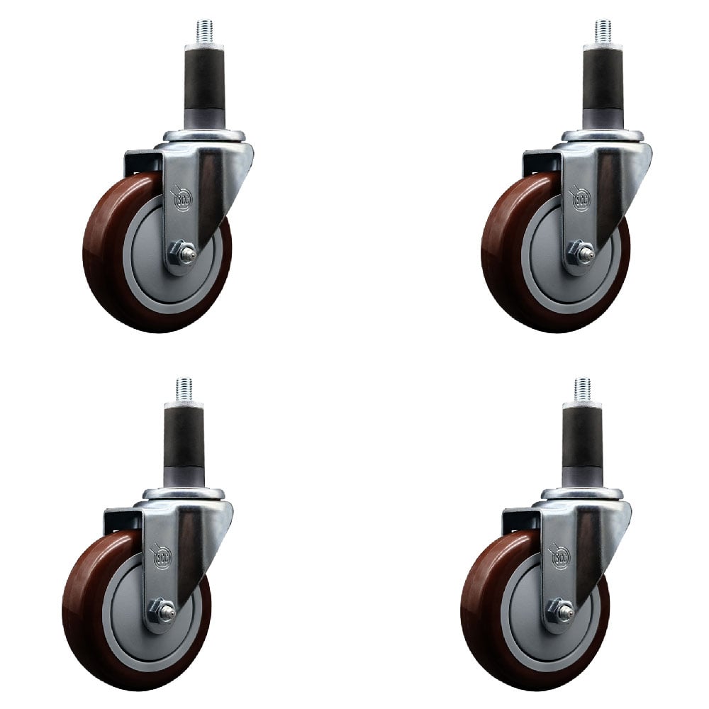 SCC-EX20S414-PPUB-MRN-114-4 Polyurethane Swivel Expanding Stem Caster with 4 in. Maroon Wheels & 1.25 in. Stems - Set of 4