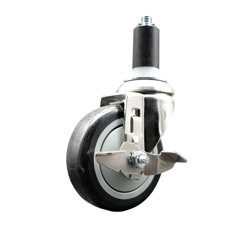 Polyurethane Swivel Stem Caster with 4 in. Black Caster Wheels & Top Lock Brake, 1.38 in. Expanding Stem - 316 Stainless Steel Caster