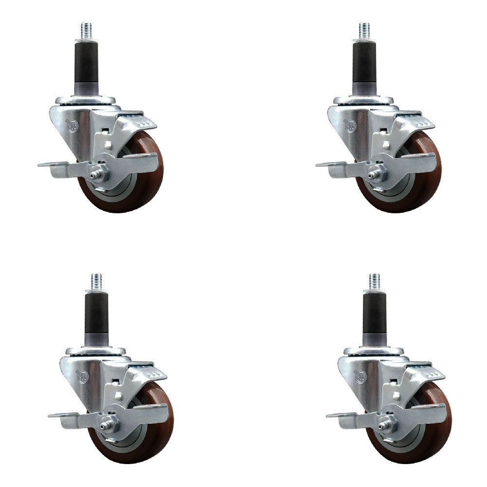 SCC-EX20S314-PPUB-MRN-TLB-118-4 Polyurethane Swivel Expanding Stem Caster with 3 in. Maroon Wheels & 1.13 in. Stems - Set of 4