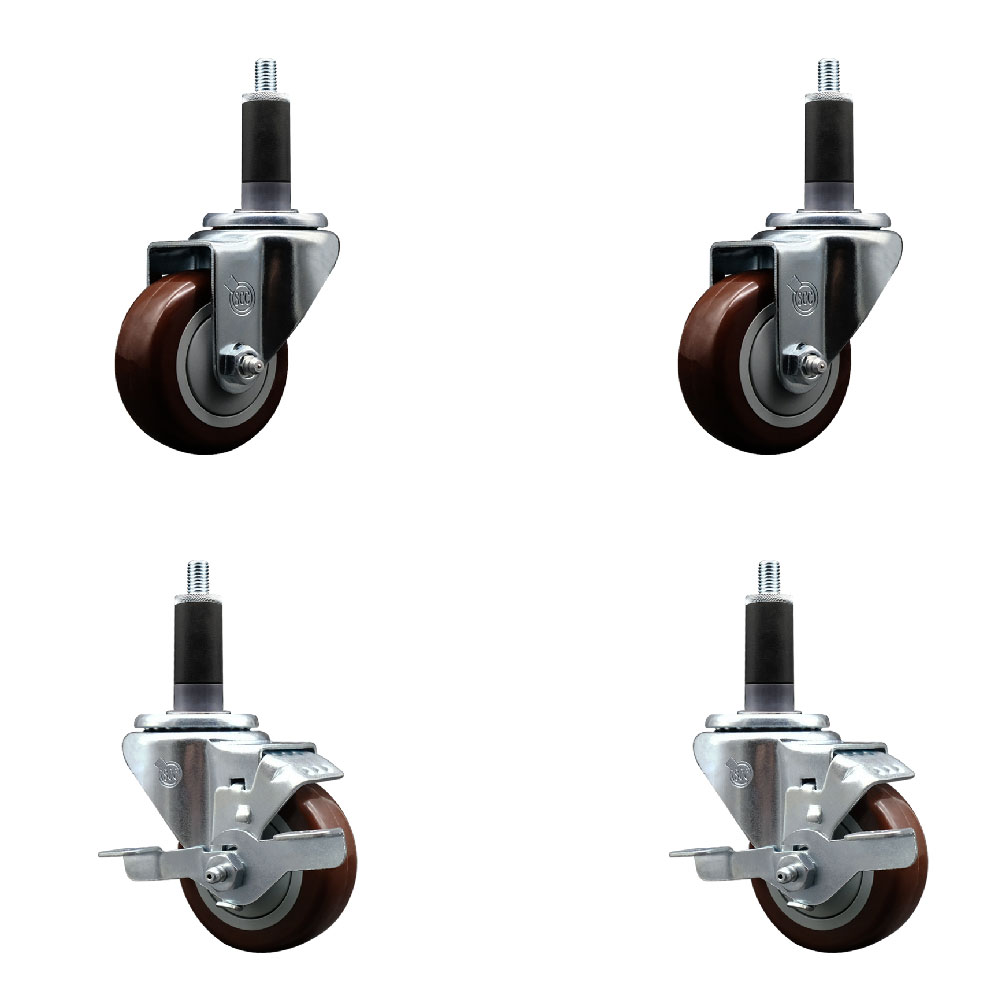 SCC-EX20S314-PPUB-MRN-2-TLB-2-118 Polyurethane Swivel Expanding Stem Caster with 3 in. Maroon Wheels & 1.13 in. Stems - Set of 4
