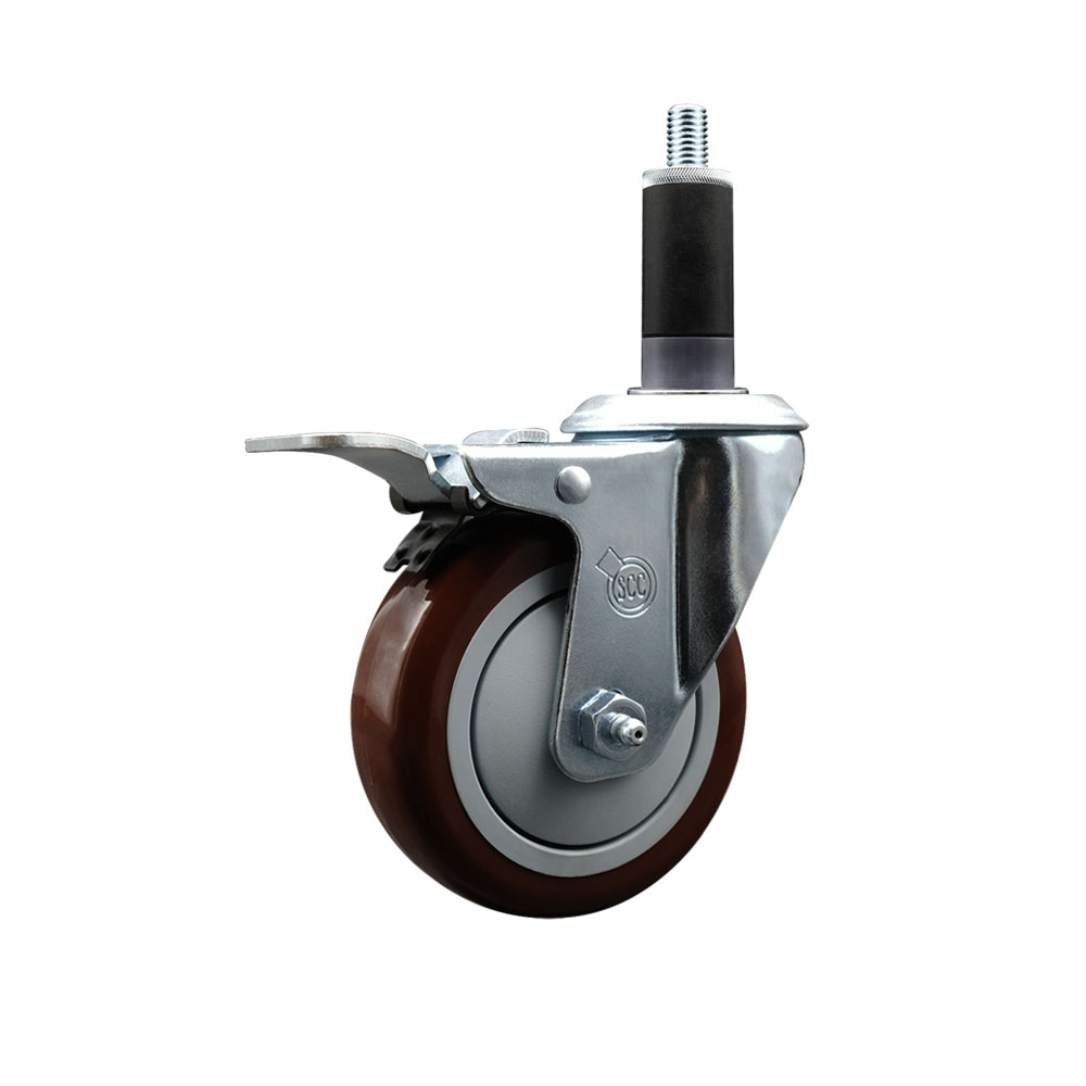 SCC-EXTTL20S414-PPUB-MRN-118 Polyurethane Expanding Stem Swivel Caster with 4 in. Maroon Wheel & 1.13 in. Stem & Total Locking Brake