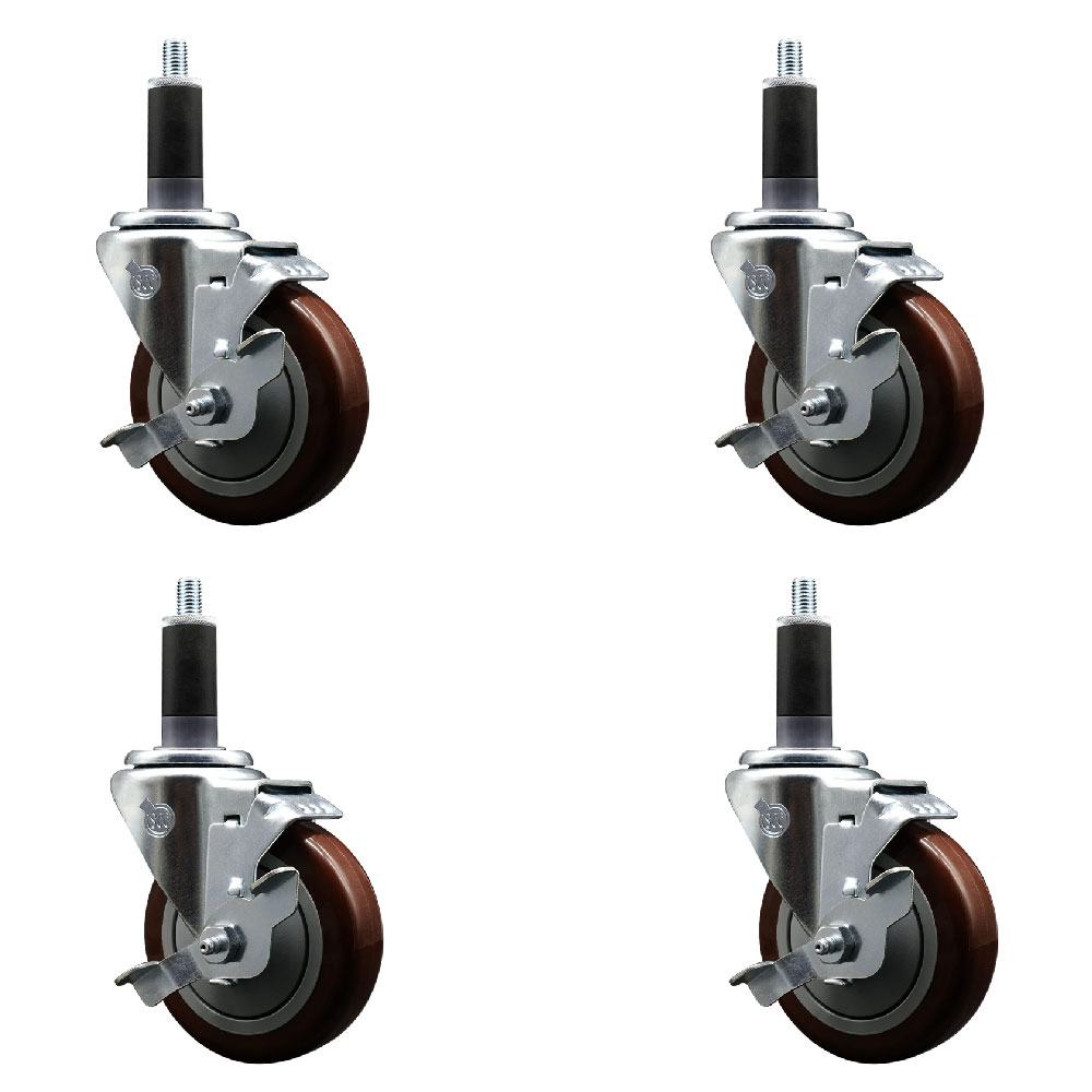SCC-EX20S414-PPUB-MRN-TLB-118-4 Polyurethane Swivel Expanding Stem Caster with 4 in. Maroon Wheels & 1.13 in. Stems - Set of 4