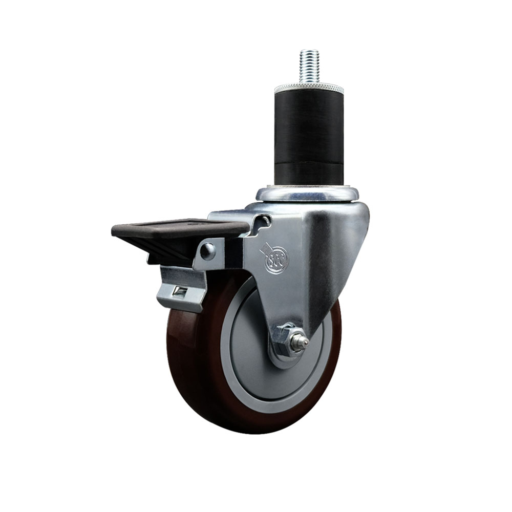 SCC-EX20S414-PPUB-MRN-PLB-134 Polyurethane Expanding Stem Swivel Caster with 4 in. Maroon Wheel & 1.75 in. Stem & Posi Locking Brake