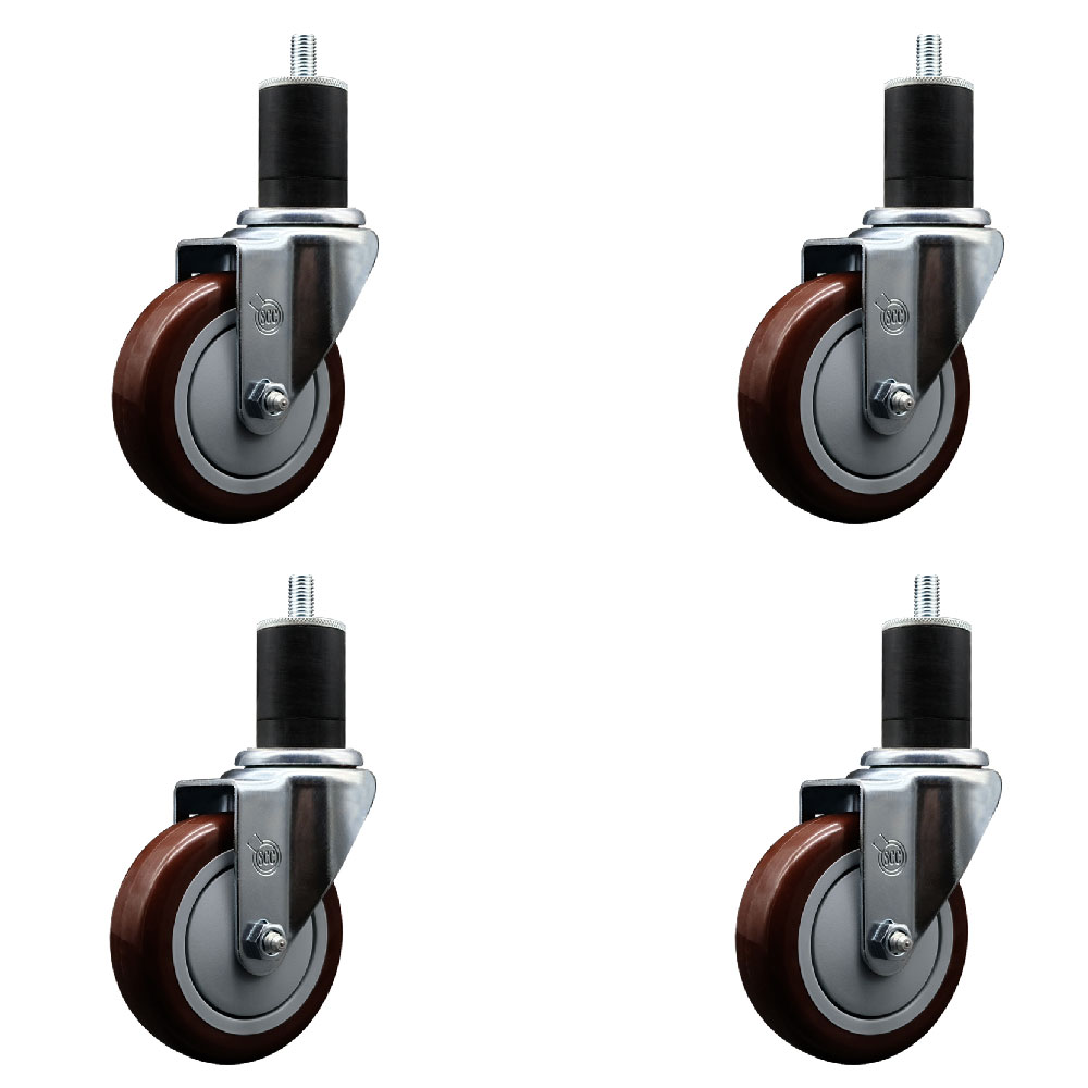 SCC-EX20S414-PPUB-MRN-134-4 Polyurethane Swivel Expanding Stem Caster with 4 in. Maroon Wheels & 1.75 in. Stems - Set of 4