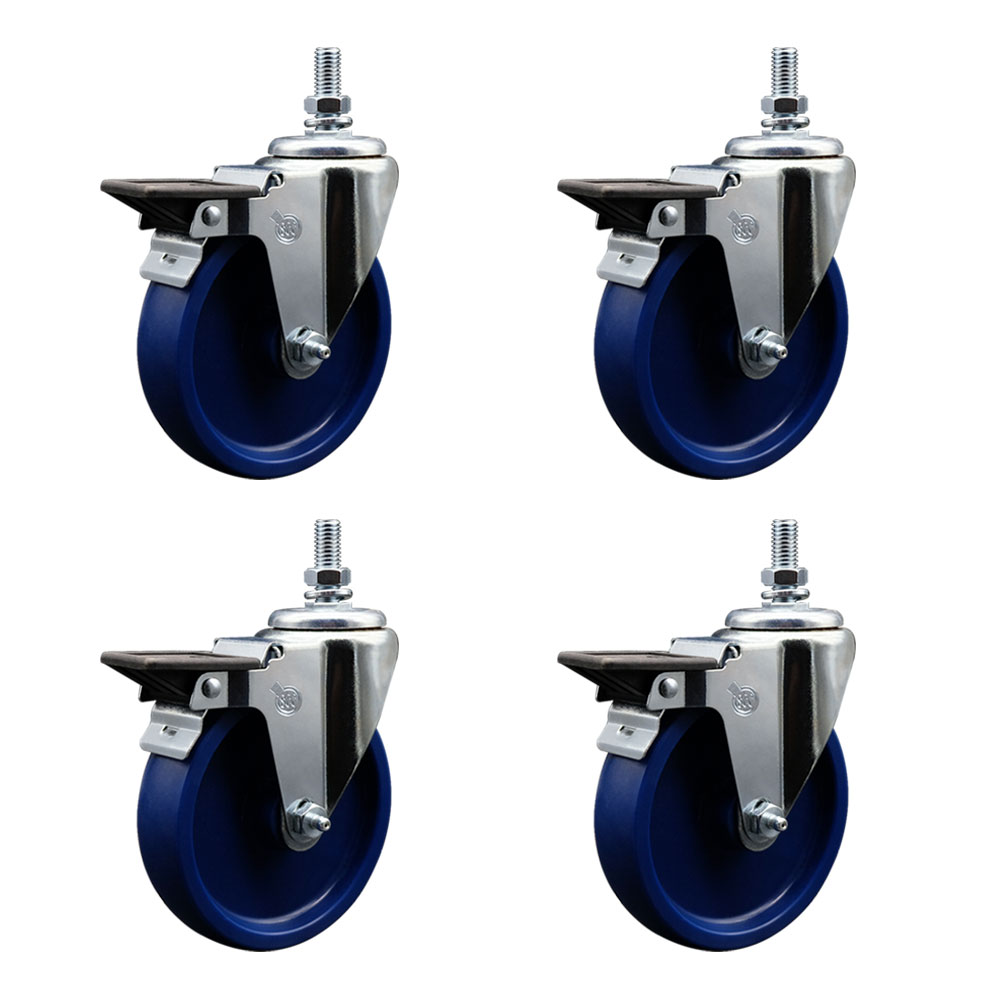 SCC-TS20S514-SPUS-PLB-M1015-4 Solid Polyurethane Swivel Threaded Stem Caster with 5 x 1.25 in. Blue Wheels & 10 mm Stems - Set of 4