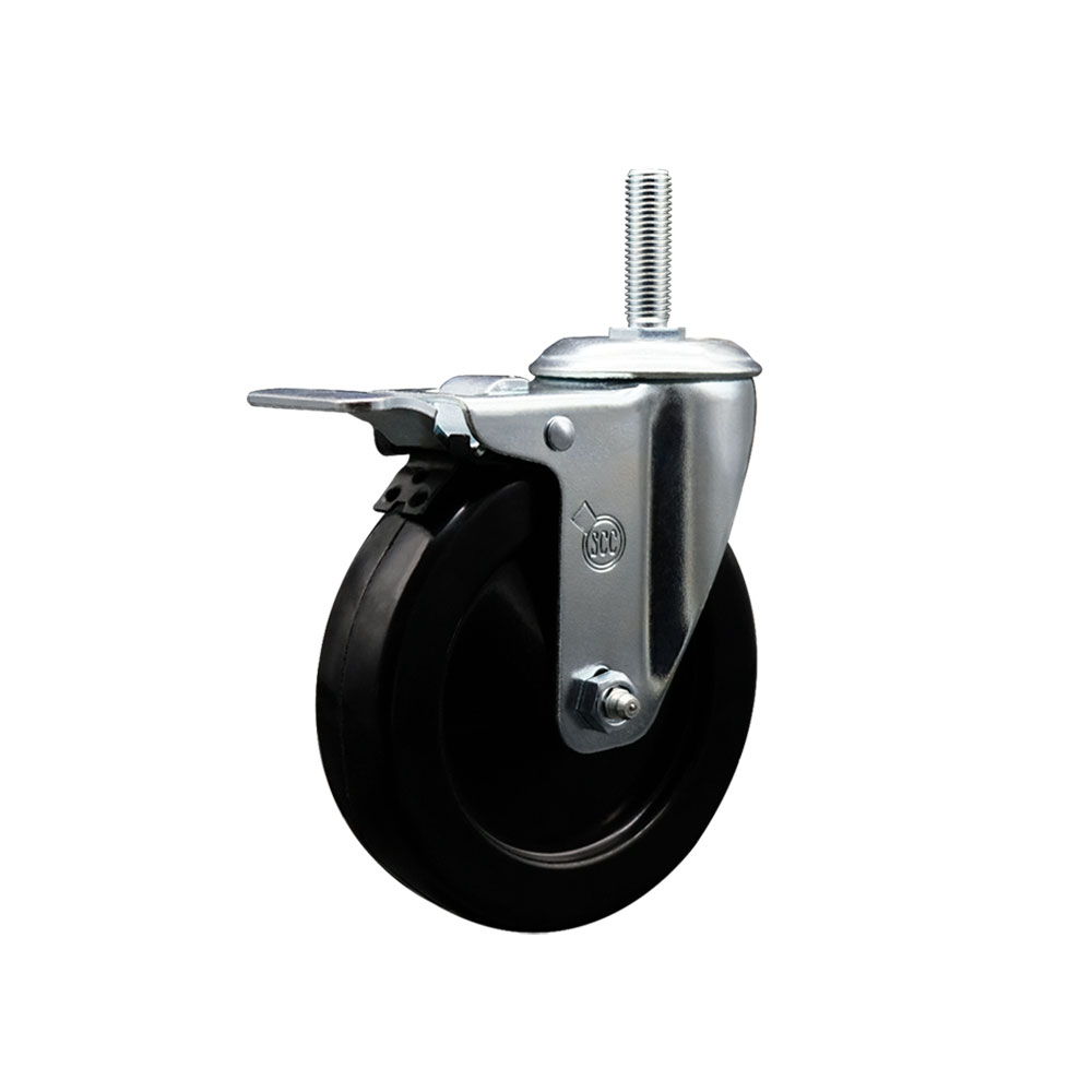 SCC-TSTTL20S514-SRS-34212 Soft Rubber Swivel Threaded Stem Caster with 5 x 1.25 in. Black Wheel & 0.75 in. Stem & Total Locking Brake