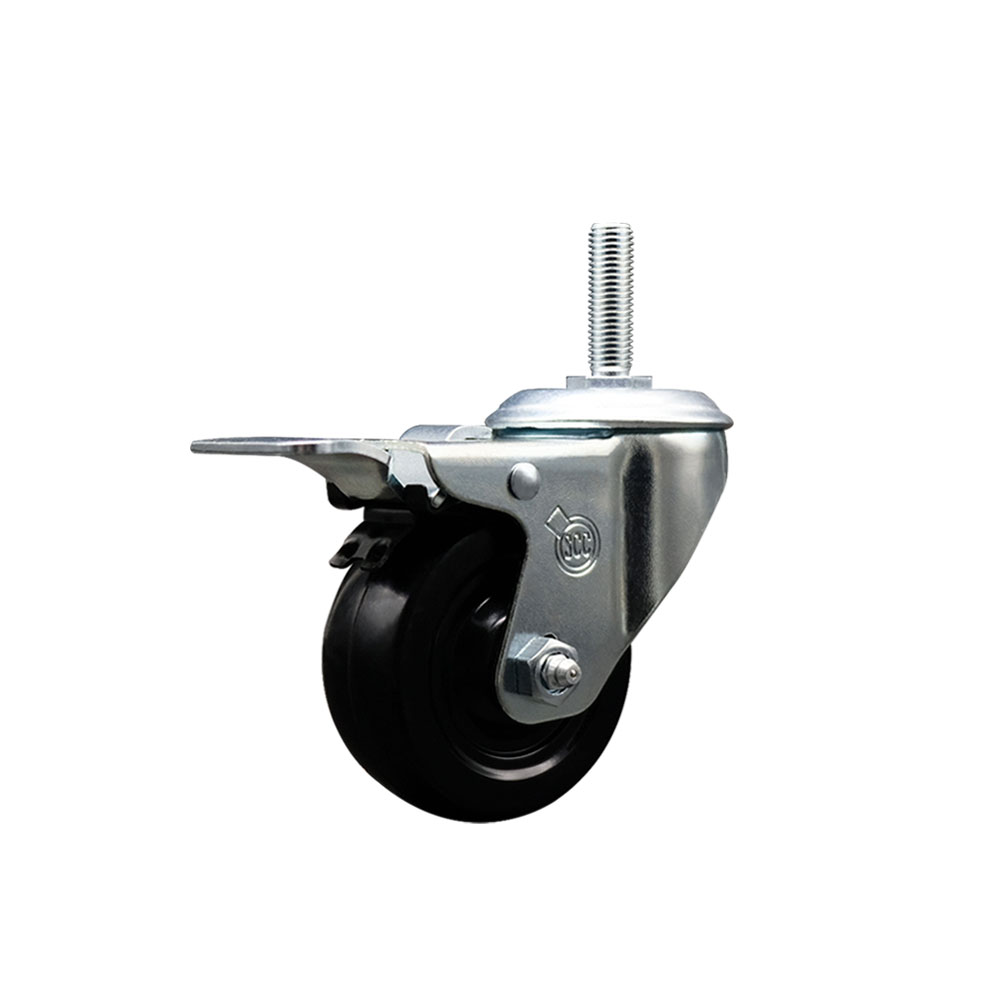 SCC-TSTTL20S314-SRS-58212 Soft Rubber Swivel Threaded Stem Caster with 3 x 1.25 in. Black Wheel & 0.63 in. Stem & Total Locking Brake