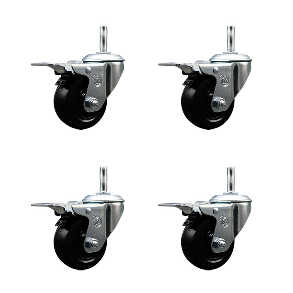 SCC-TSTTL20S314-SRS-58212-4 Soft Rubber Swivel Threaded Stem Caster with 3 x 1.25 in. Black Wheels & 0.63 in. Stems - Set of 4
